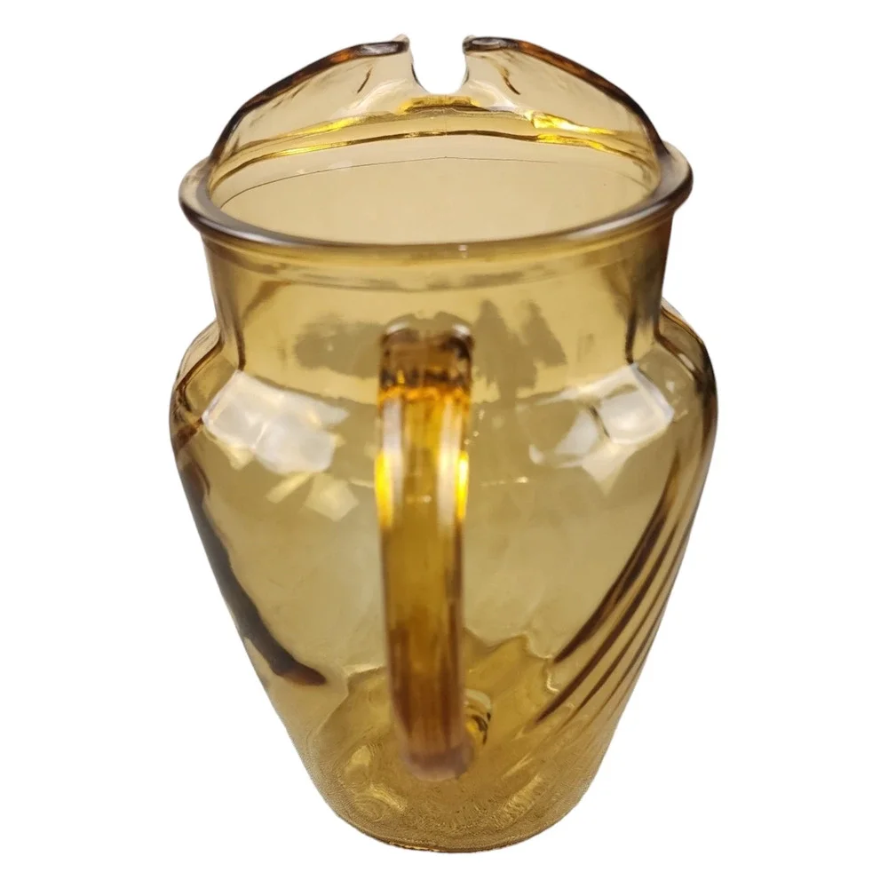 Vintage Anchor Hocking Glass Pitcher w Ice Lip Amber Swirl Twisted - Picture 3 of 4